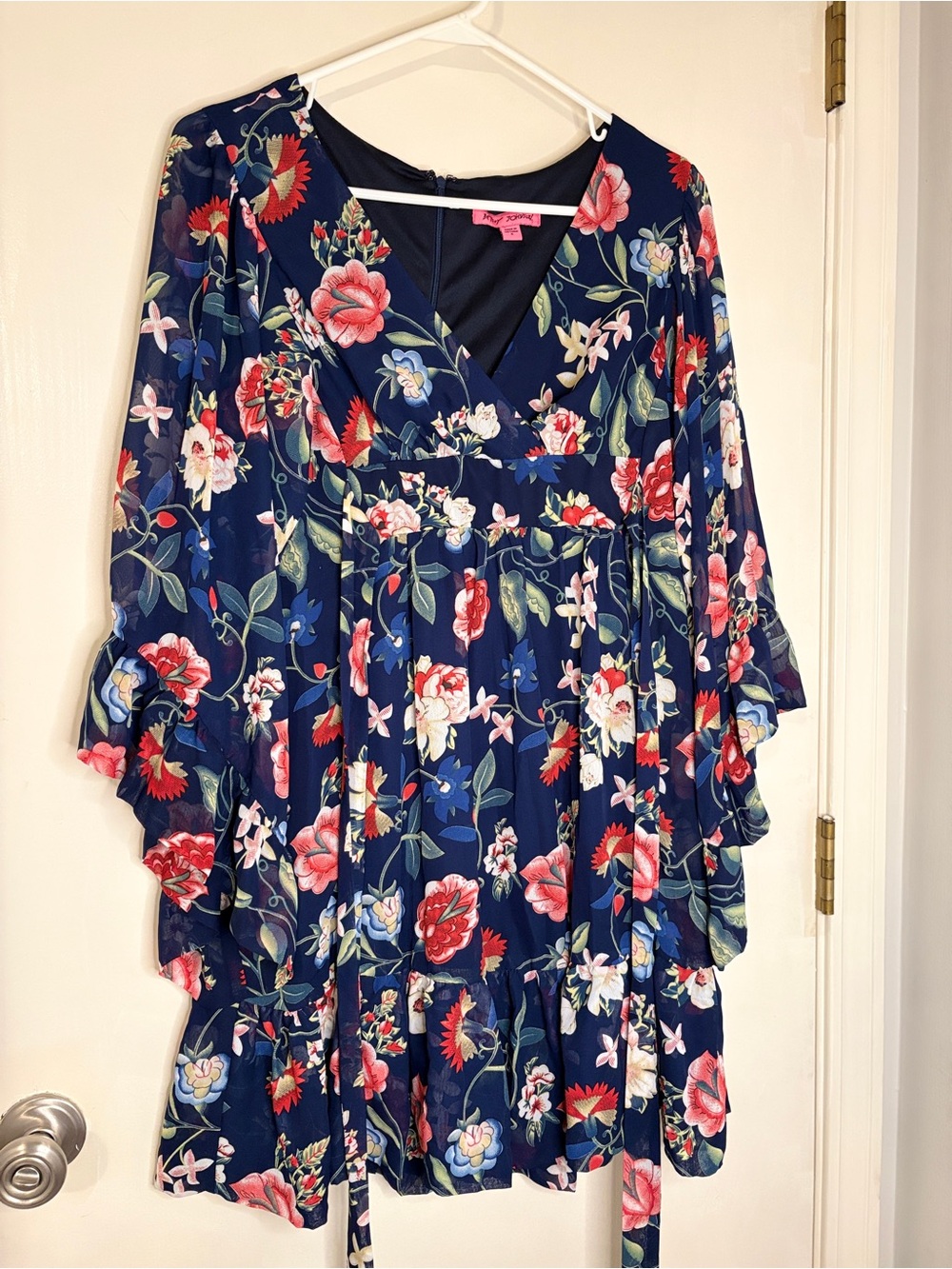 Floral Navy Wrap Dress with Tie Waist - Betsey Johnson